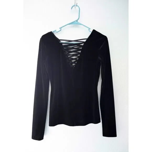 Bailey 44 Revolve Black Coven Lace Up Velvet Slim Fit Stretch Top Size S - Picture 3 of 8